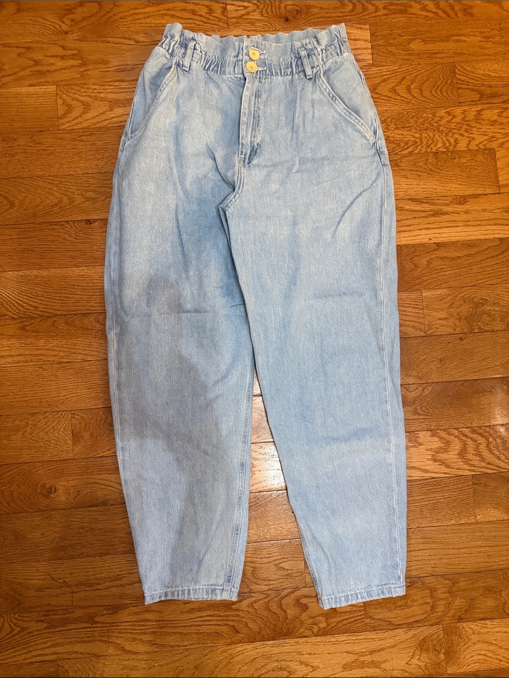 Zara Light Wash High-Waist Paperbag Jeans